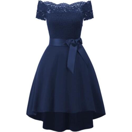 Women Off Shoulder Dress Lace Hepburn Vintage Elegant Vestidos 2020 New Short Party Prom Bridesmaid Formal Dresses Female Robe