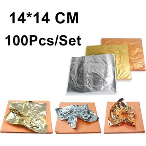 14x14cm 100pcs Shiny Gold Silver Copper Leaf for Nail Painting Gilding Funiture Lines Wall Crafts Handicrafts Gilding Decoration