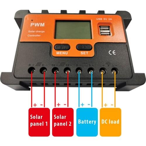 12V24V Charger Controller Muti-use Automatic Solar Regulator Dual Solar Panels PWM Solar Charge And Discharge Controller