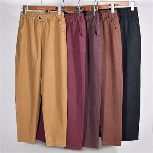 2021 spring new cotton linen pants women washed brushed loose plus size nine points pants casual womens pants solid harem pants