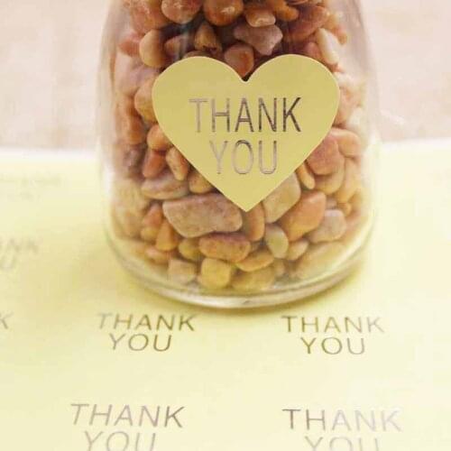 300pcs heart shape yellow paper with gold foil printed seal labels DIY thank you seal sticker labels for products decoration