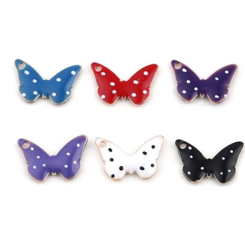 5 PCs Double Faced Enamel Dot Butterfly Charms Copper Enamelled Sequins Animal Pendants Gold Color DIY Earring Jewelry 15x 10mm