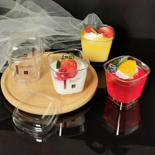 50pcs Net red 150ml disposable mousse cup pudding cup dessert cups transparent hard plastic cup ice cream cake box with lid