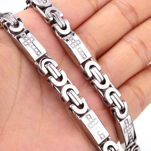 6/8/11mm Byzantine Box Link Chain Necklace For Men Stainless Steel Chain Silver Color Fashion Men Jewelry Wholesale 7-40"