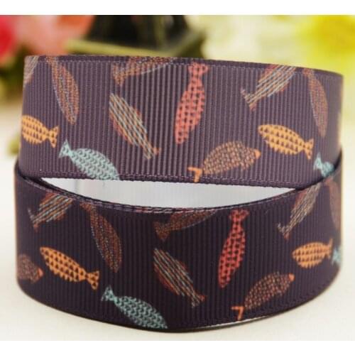 22mm 25mm 38mm 75mm Ruban satin Fish printed Grosgrain Ribbon Hair Accessories party decoration 10 Yards X-02513