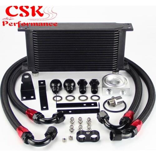 Aluminum 19 Row Engine Oil Cooler w/ Filter Adapter Kit Fits For Honda S2000 F20 F22 Black/Silver