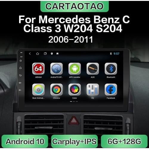 Android 10.0 car radio GPS navigation WiFi CarPlay RDS IPS multimedia player for Mercedes Benz C Class 3 W204 S204 2006-2011