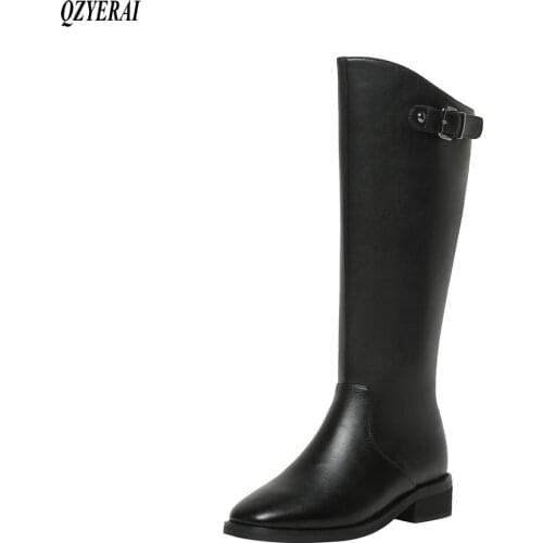 New arrival winter women boots natural Genuine leather Motorcycle boots western boots Square head fashion Female snow boots