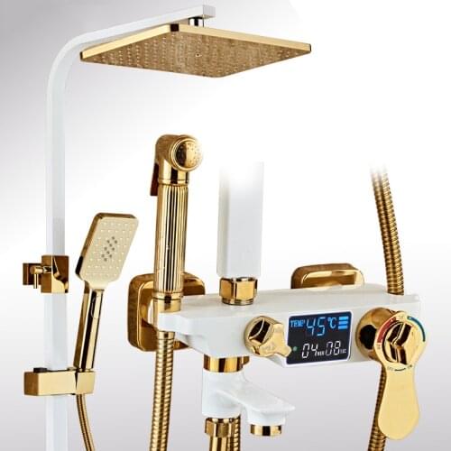 Digital black shower set thermostatic bathtub shower faucet mixer Gold Bathtub faucet with display shower set White