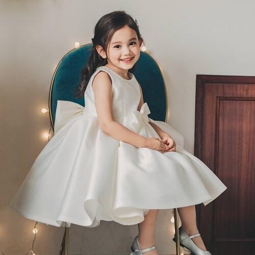 Baby Girl Flower Dress Kids Wedding Baptism Dresses For Children White Ball Gowns Girls Boutique Party Wear Elegant Frocks