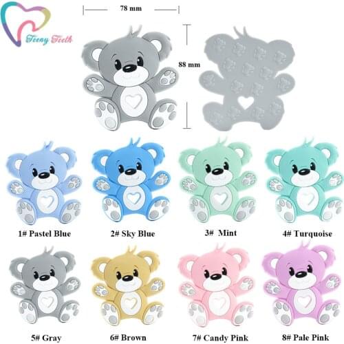 10 PCS Food Grade Silicone Animal Cartoon Bear Teether Chewing Gum Teething Rodent Pendant Baby Shower Gift DIY Accessories