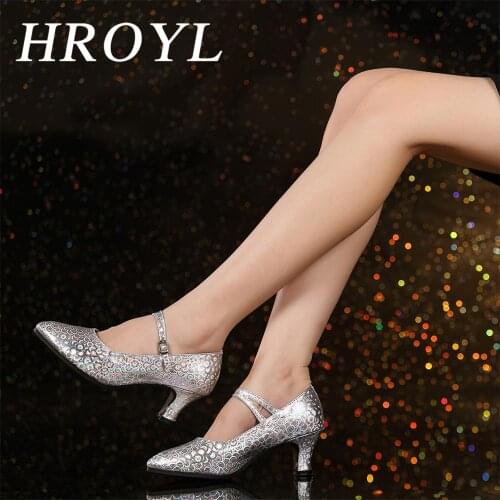HROYL Dance-Shoes Latin Tango Ballroom Jazz for Women Girls Ladies 3.5/5.5CM Heels With Rubber Sole Wholesale Gold/Silver/Red