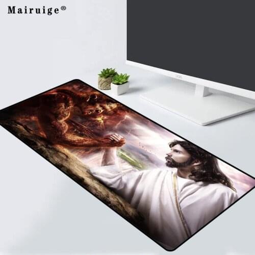Mairuige Gaming Mouse Pad God Jesus and Devil Pattern Computer Notebook Office Gaming Accessories Wireless Large Mouse Pad XXL