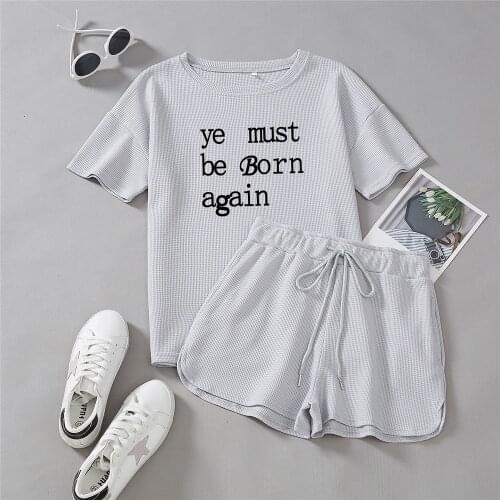 Two Piece Short Set for Women Sports Wear Girl Tracksuits Home Suit Female Soft Aesthetic Letter Printed Pullover T-Shirt Shorts