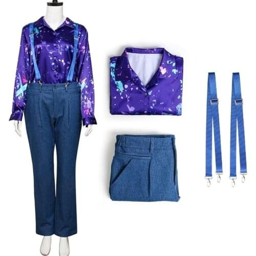 Eleven Cosplay Costume for Stranger Things Season 3 Long Sleeve Printed Shirt Strap Belt Pants Set Halloween Women Adult Party