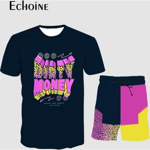 Echoine Summer Mens Print Tracksuit fashion Sportswear Two Piece Set T Shirt Shorts Brand Track Clothing Male Sweatsuit Suits