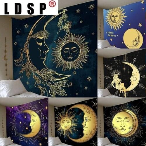 LDSP Tapestry Sun Moon Psychedelic Bohemian Wall Hanging Mural Background Wall Rugs Beach Towel Fabric Blanket Living Home Decor