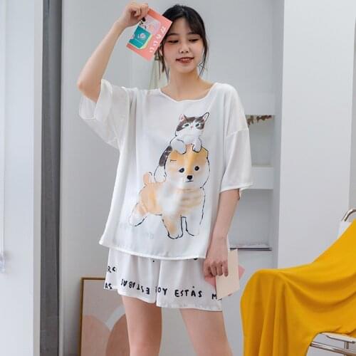 Summer Satin 2 Piece Pajamas Sets Women Silk Nightwear Sleepwear Short Pullover Top Shorts Kawaii Cute Casual Homewear Lingerie
