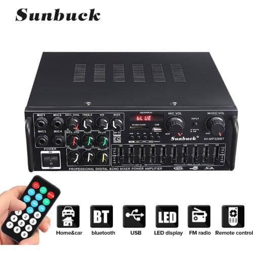 Hot Sales bluetooth 2.0 Channel 2000W Home Theater HiFi Amplifier 326BT 12V/220V AV Amp Speaker with Remote Control for Car Home