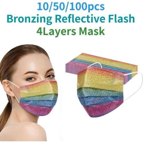 10/50/100pcs Adult Bronzing Mask Mascarillas Rainbow Candy Color Reflective Flash 4-Layer Disposable Face Mask Halloween Cosplay