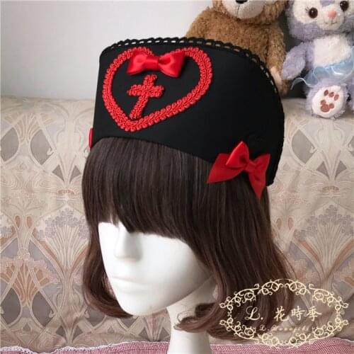 Sweet Clinic AP Pill Hospital Hat Lolita Handmade Gothic Punk Retro Nurses Cap Cosplay Costume Uniform Hat Halloween Props