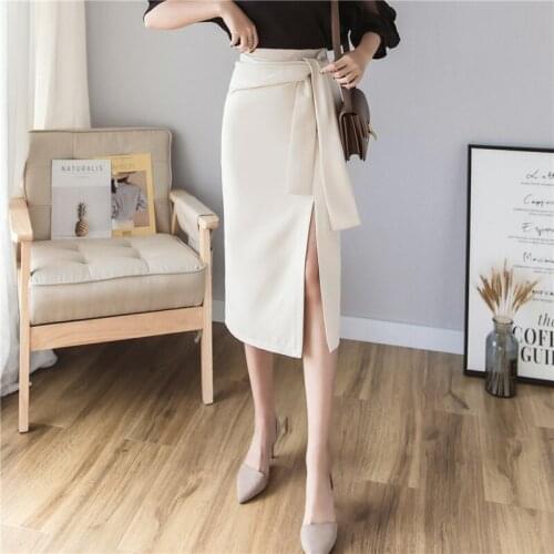 Fashion Chic Midi Skirts Womens Streetwear High Waist Split Solid Skirts Plus Size black Ladies Skirt jupe femme