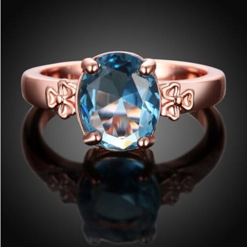 Garilina Fashion jewelry Romantic sky blue stone rose gold ladies Anniversary ring AR2251
