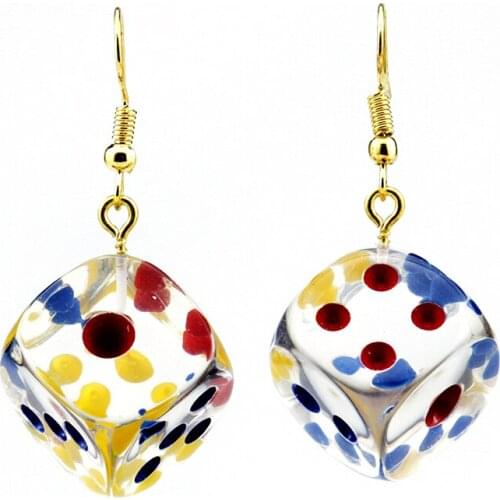 Cartoon 3D Dice Earrings for Women Creative Personality Female Transparent Dangle Earrings For Girls Friendship Handmade Jewelry