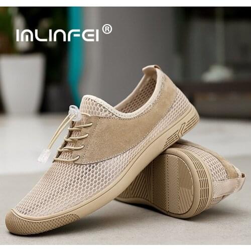 IMLINFEI Mens Casual Shoes Ventilation Mesh Shoes No Lace Up Solid Color Hasp Simplicity