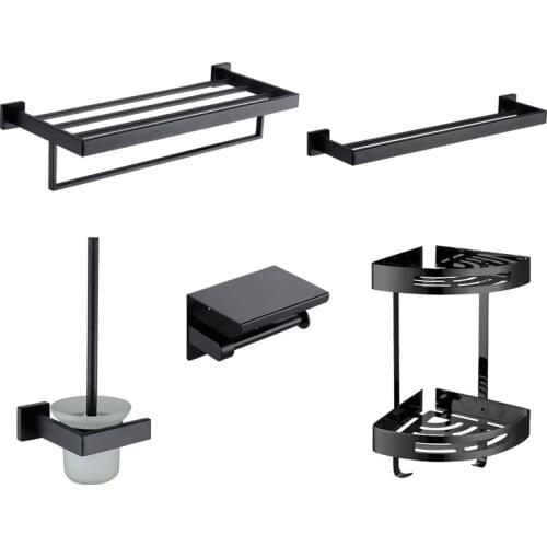 Matte Black Stainless Steel Bathroom Hardware Accessories Set For Organizer Wall Mounted Towel Bar Shelf Hook Paper Holder