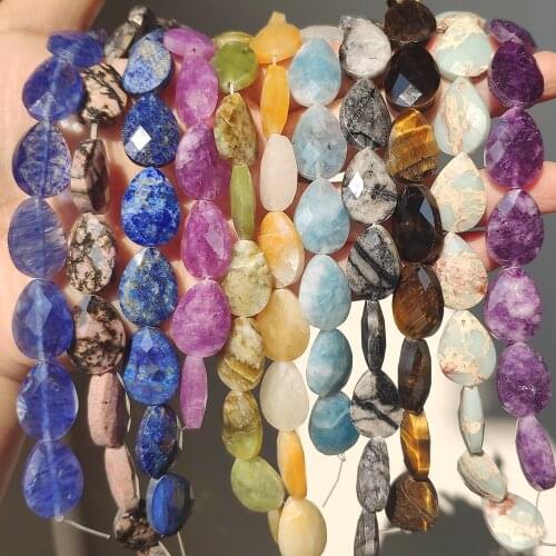 Natural Faceted Water Drop Stone Beads Jades Lapis Lazuli Quartz Beads for Jewelry Making DIY Bracelet Accessories 11pcs 18x13mm