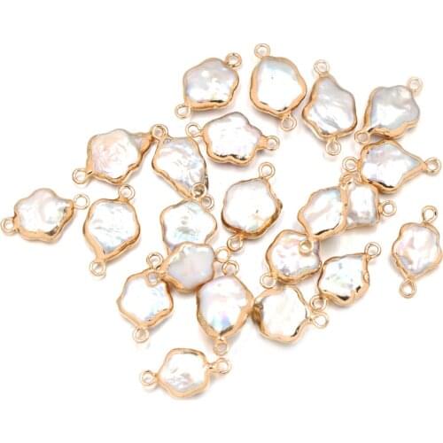 Irregular Double Hole Connector Pendants Natural Freshwater Pearl Charms for Jewelry Making DIY Bracelet Necklaces Accessories