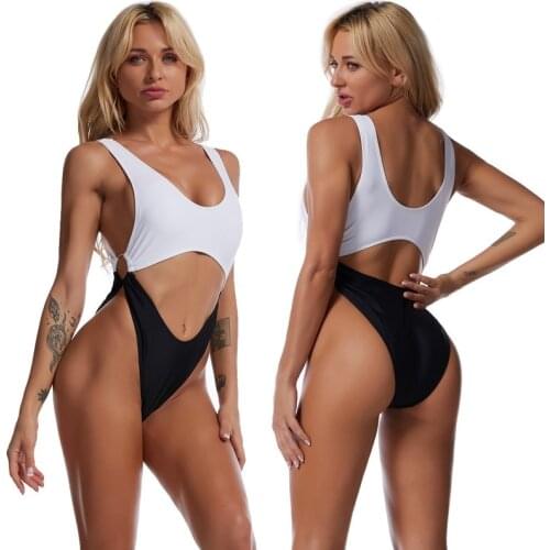 2021 New One Piece Bathing Suit Women Patchwork Swimsuit Hollow Out Swimwear Female Summer Tie Dye Beachwear High Cut Bikini