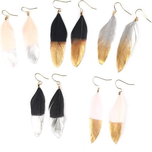 New Trendy Drop Earrings Natural Feather Drop Earrings Painting Women Party Club Fashion Jewelry, About 70mmx 20mm,1 Pair
