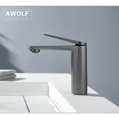 Solid Brass Dark Grey Bathroom Basin Sink Faucet Zirconium Gold Deck Mounted Single Hole Hot And Cold Mixer Water Tap ML8115