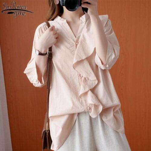 Autumn New Solid Color Large Size Slim All-match Shirt Loose Casual Cotton and Linen Blouse Women Chemisier Femme 10259