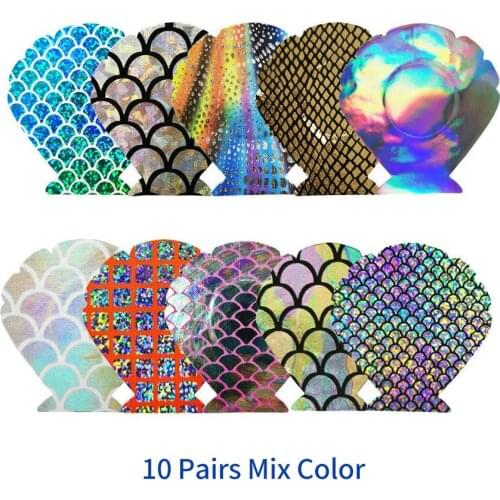 Sexy 10 Pairs (20Pcs) Mixed Color Nipple Cover Shiny Fish Scale Shell Shape Disposable Self-Adhesive Stickers Breast Petals