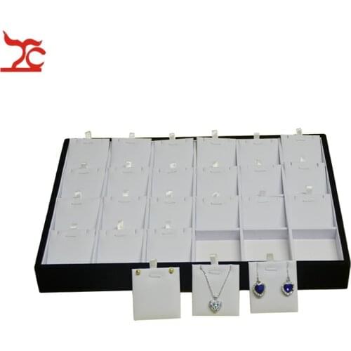 Fine White PU Jewelry Display Case Portable 24 Pcs Necklace Earrings Stud Accessories Storage Organizer Tray Beads Grid Case Box