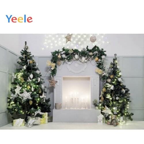 Christmas Tree Gift Fireplace Candlelight White Wall Baby Party Backdrop Photography Photographic Background For Photo Studio