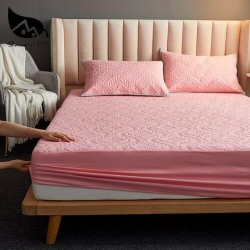 Dream NS Pink Waterproof Mattress Protector Solid Color Embossed Topper Pad Soft Fitted Sheet Cover with Elastic Band Multi Size