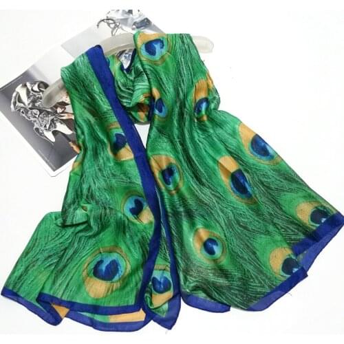 Silk Scarf Wrap Print Peacock Scarves Foulard Shawl Hijab Luxury Brand Bufandas Cape Head Scarves Oversize Beach Towel SF034