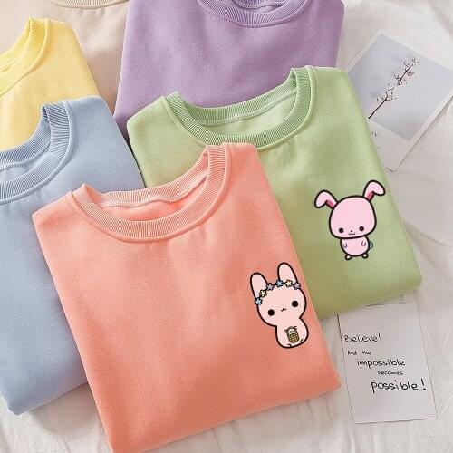 Cute Crewneck Sweatshirt Women Soft Streetwear Cotton Thick Basic Female Warm Winter Casual Sweatshirts Oversize Kawaii Pullover