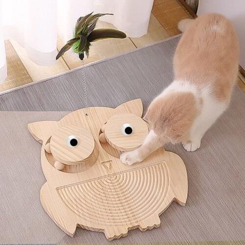 Owl Snail Cute Shape Solid Wood No Slag Scratch Resistance Cat Scratch Board Cat Turntable Toy Feather Interaction Cat Sisal Toy
