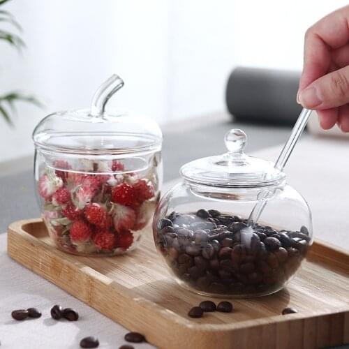 Glass tea jars Sealed cans of sugar cans with spoons glass jar with cork lidjars kitchen canister sets suger jar