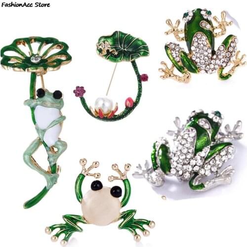 Rhinestone Green Frog Brooch Unisex Cute Animal Brooch Pin Women Men Dress Coat Accessories High Quality Ornament