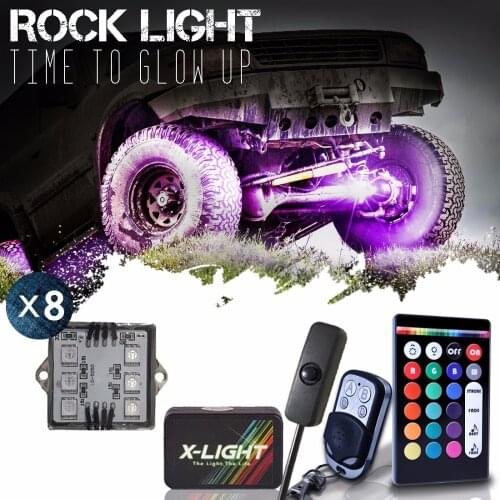 X-LIGHT 8PC RGB LED 189-Color Offroad Rock Lights Wireless remotes For Truck Jeep with Switch Brake Mode Music Active