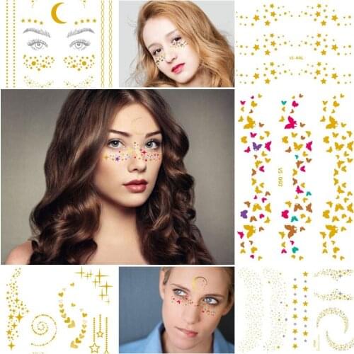 Temporary Tattoos Stickers For Woman Golden Tattoo Wedding Sticker Face 3D Tattoos Party Freckles Stickers Tattoo Gold Makeup