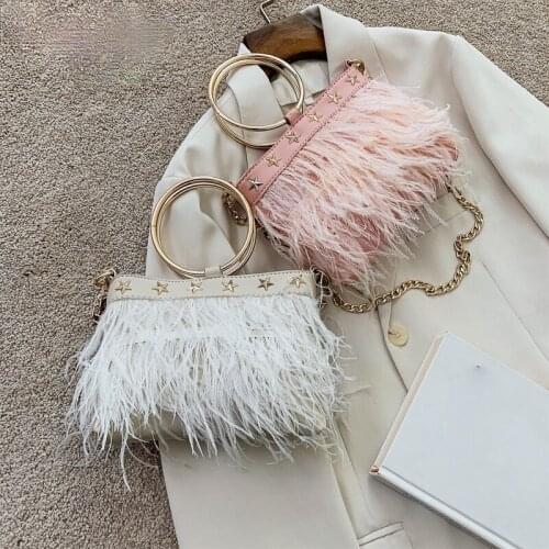 Feather Design Women Shoulder Bag Winter Large Capacity Chain Bucket Handbags Quality PU leather Womens Totes Shopping Bag