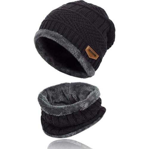 2-Pieces Winter Beanie Hat Scarf Set Warm Knit Hat Thick Fleece Lined Winter Hat & Scarf For Men Women Thick Skull Cap For Men