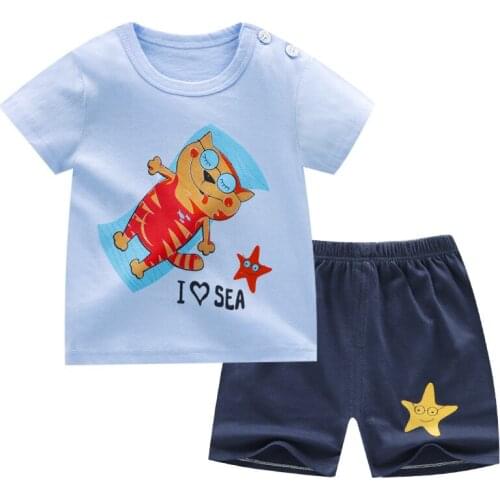 ZWY856 Boys Girls Summer Clothing Set Infant Clothes Suit Childrens Short Sleeve + Shorts Toddler Homewear Suit Kids Outfits